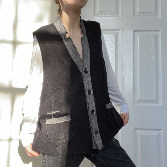 Betty Barclay Vintage Utility Workwear Oversized Wool Knit Gulet Vest Waistcoat - Picture 11 of 13
